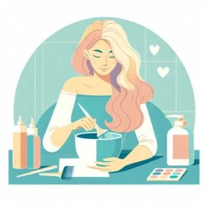 vrouw die haar haarverf staat te mengen