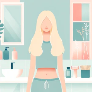 dame met blond haar zonder gele gloed in badkamer