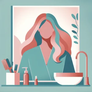 dame voor de spiegel op het punt om het haar te gaan kleuren